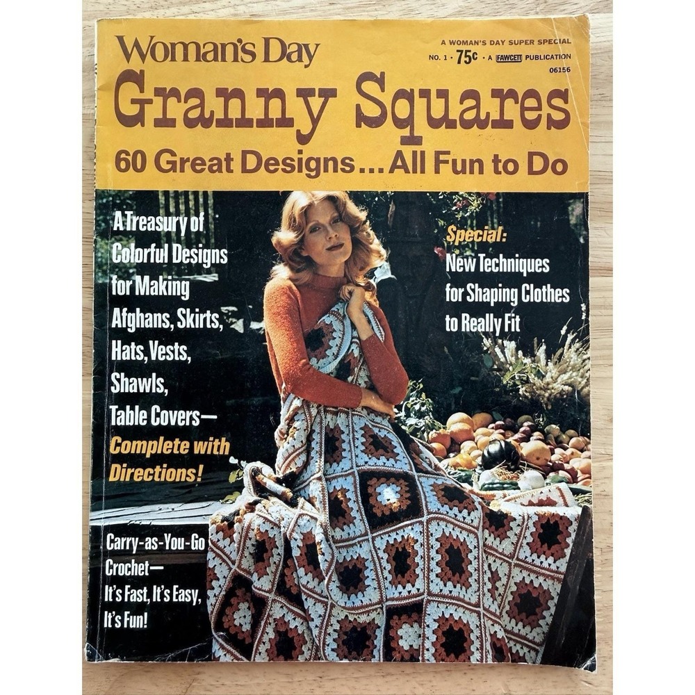 VTG Woman's Day Granny Squares Magazine 60 Great Designs No. 1 August 1973